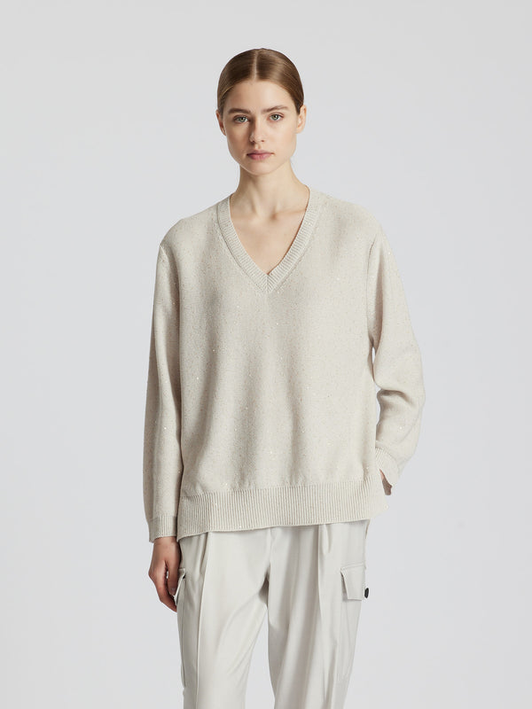 MAGLIA IN COTONE CREPE CON PAILLETTES