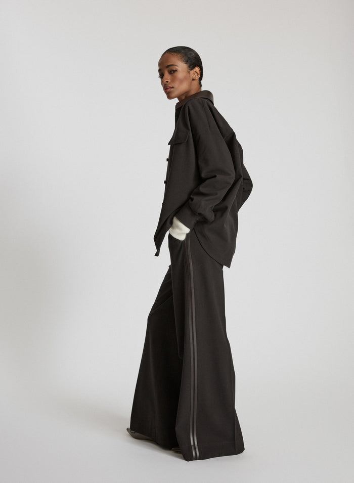 WOOL TWILL PANTS WITH LEATHER DETAIL