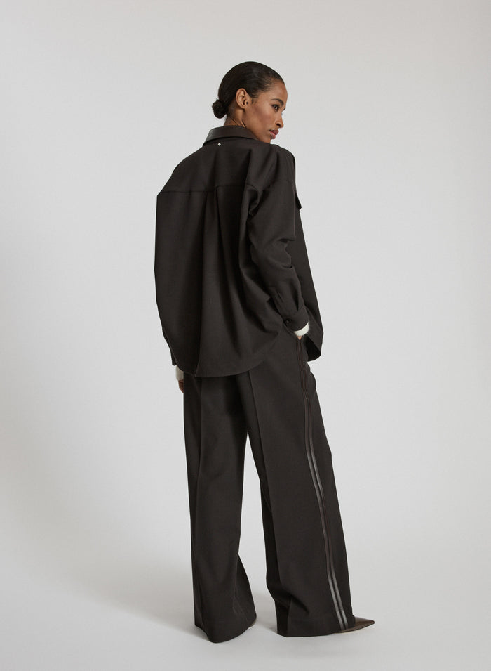 WOOL TWILL PANTS WITH LEATHER DETAIL