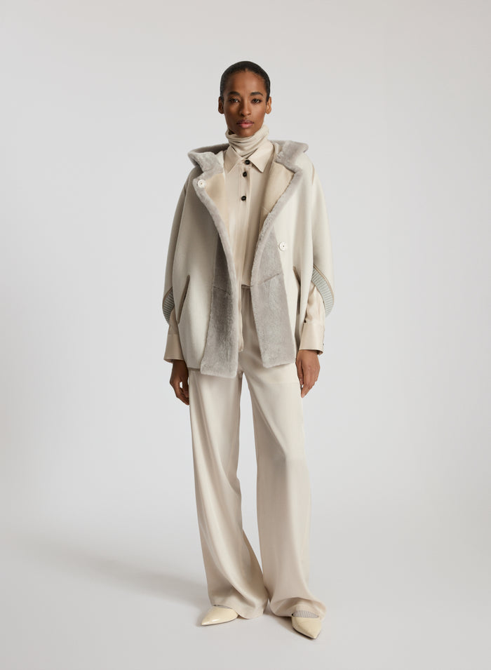 VIRGIN WOOL AND ANGORA DOUBLE COAT WITH SHEEPSKIN