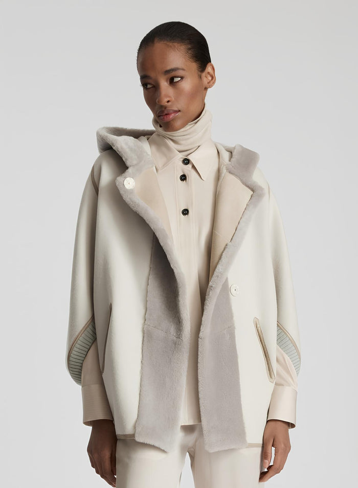 VIRGIN WOOL AND ANGORA DOUBLE COAT WITH SHEEPSKIN