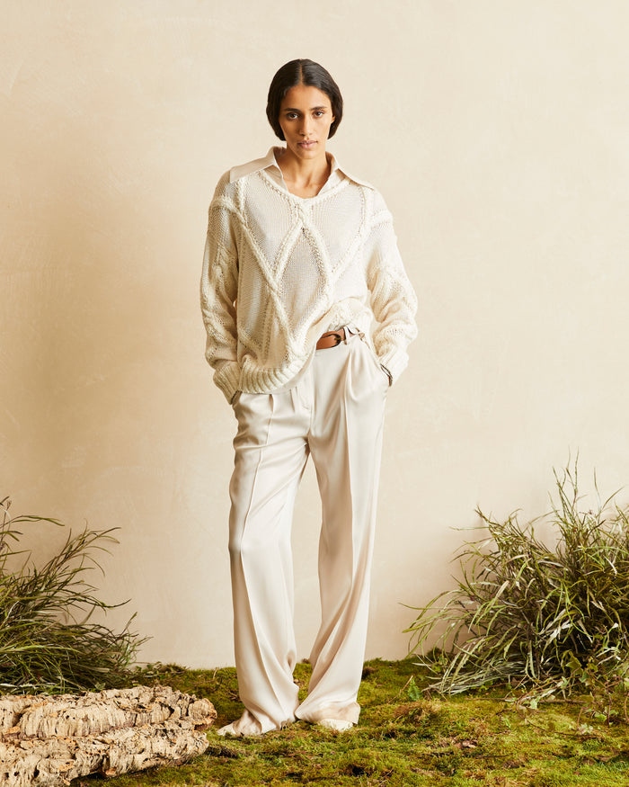 SILK TWILL TAILORED PANTS