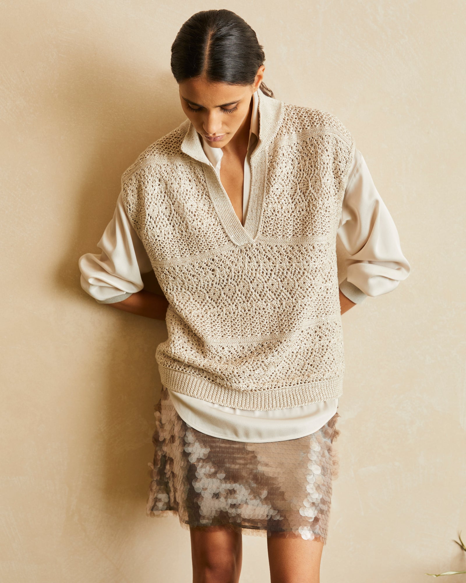 SKIRT WITH SMOKED SEQUINS