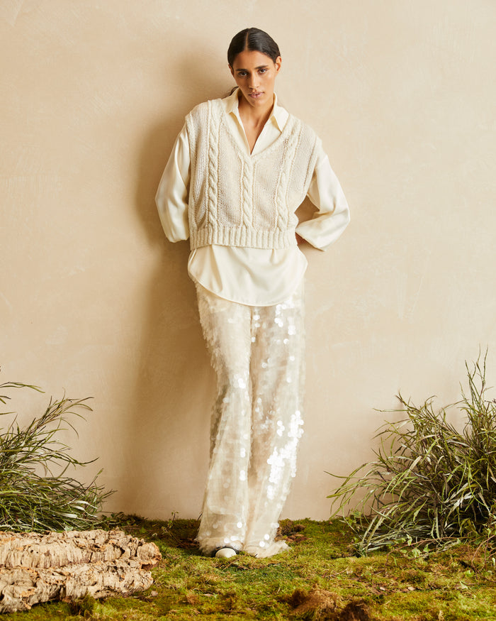 SILK TWILL PANTS WITH SEQUINS