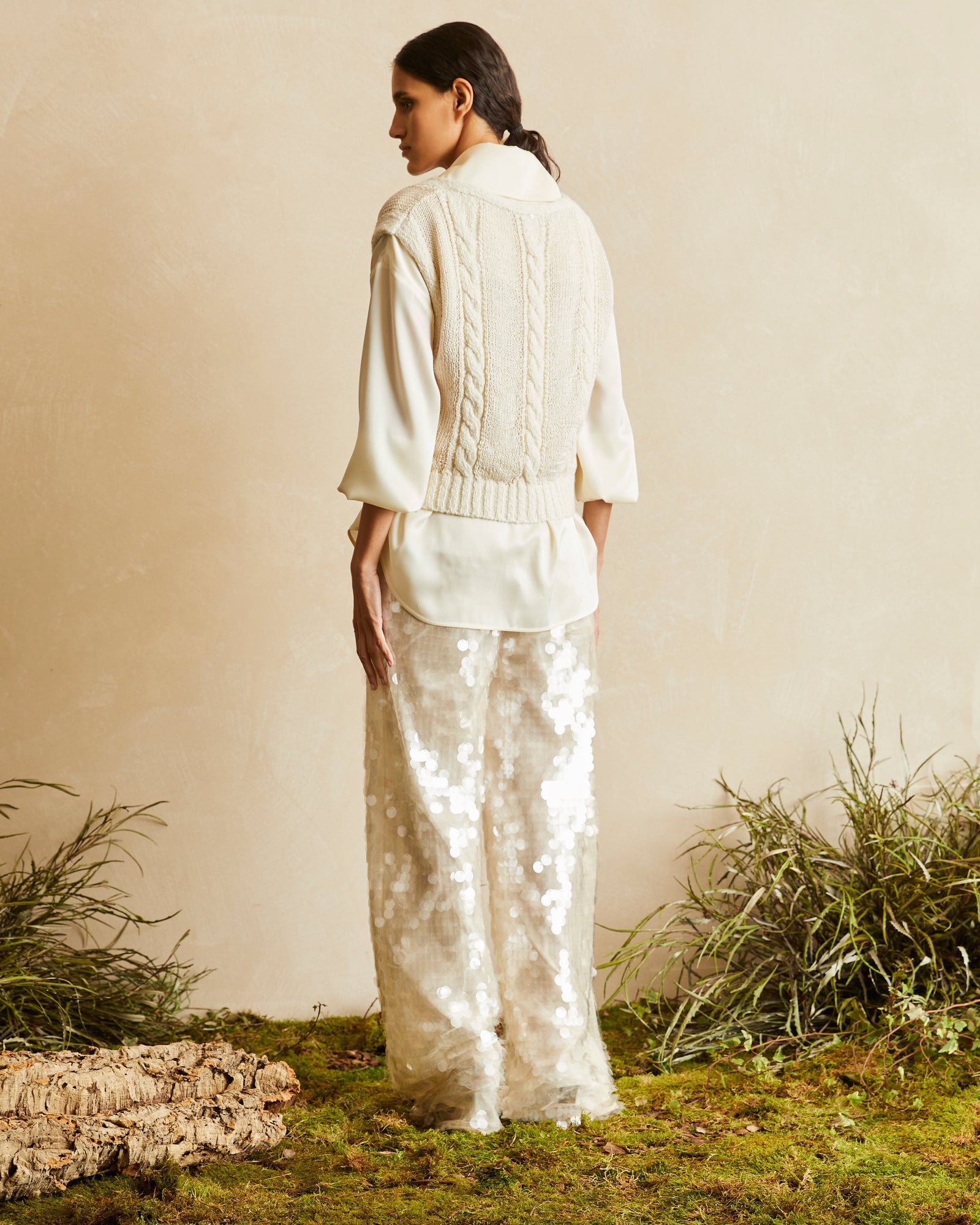 PANTALONI IN TWILL DI SETA CON PAILLETTES