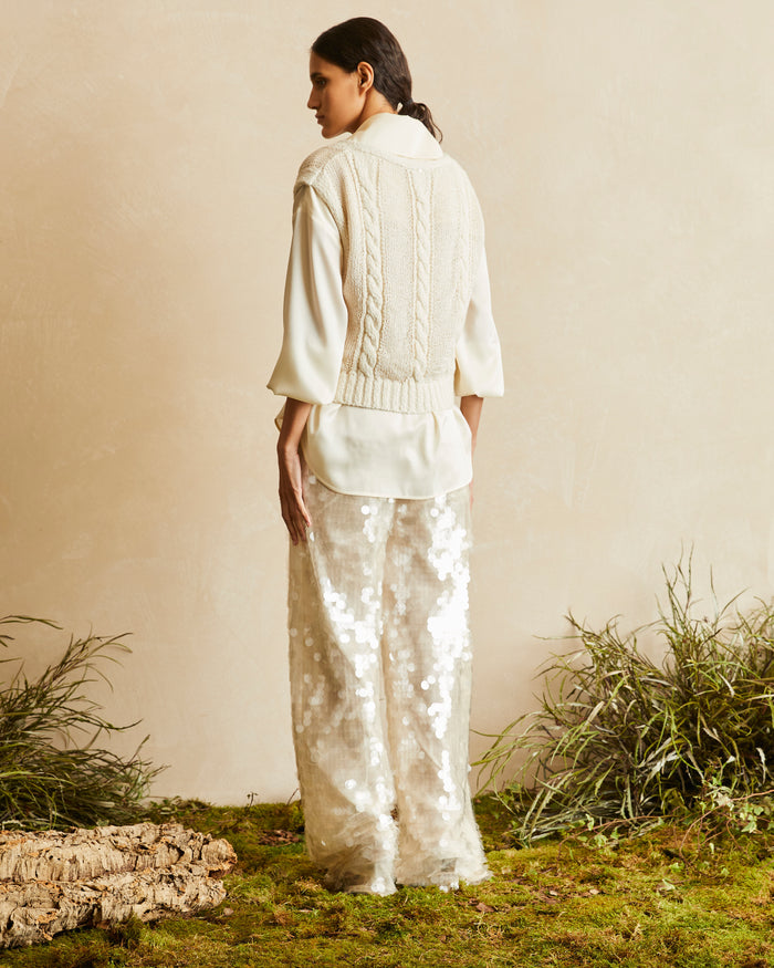 PANTALONI IN TWILL DI SETA CON PAILLETTES