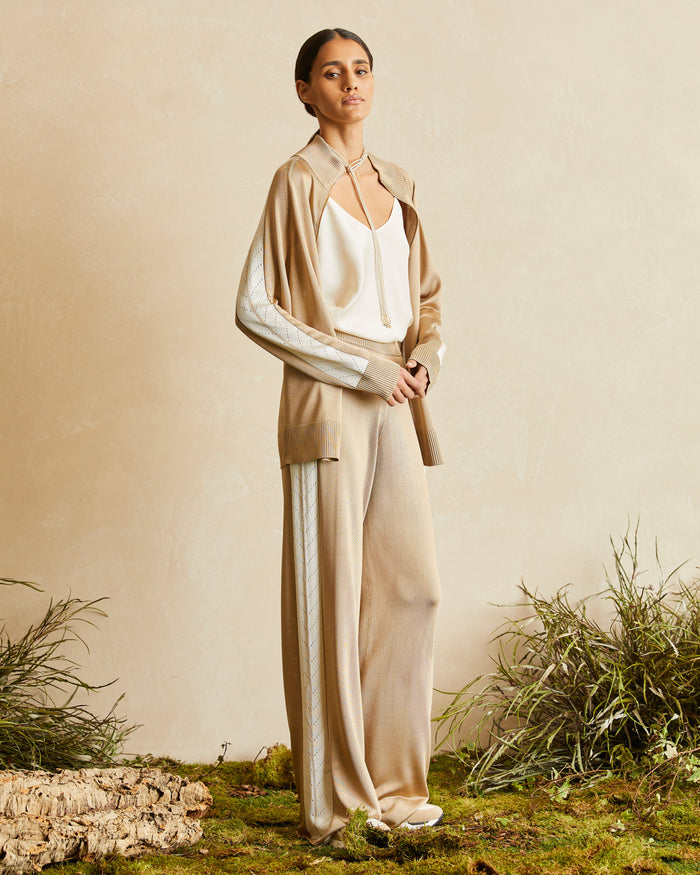 SILK KNIT PANTS WITH INTARSIA DETAIL