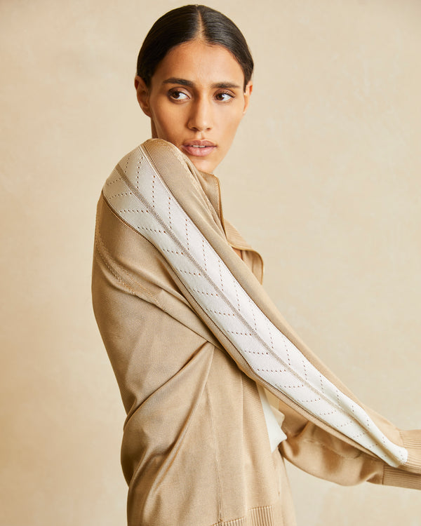 SILK KNIT JACKET WITH INTARSIA DETAIL