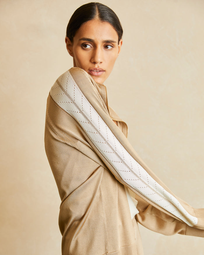 SILK KNIT JACKET WITH INTARSIA DETAIL