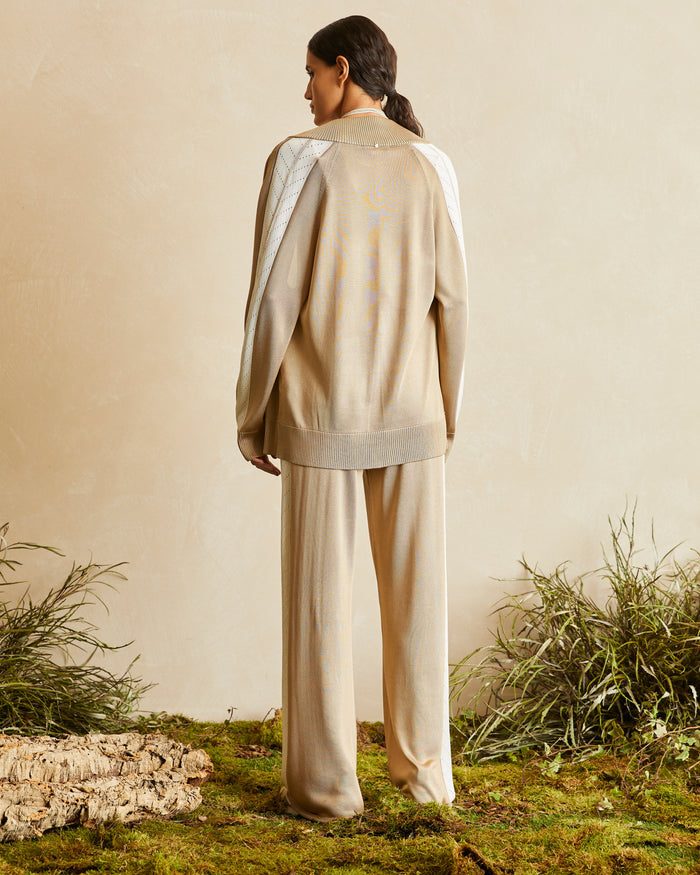 SILK KNIT JACKET WITH INTARSIA DETAIL