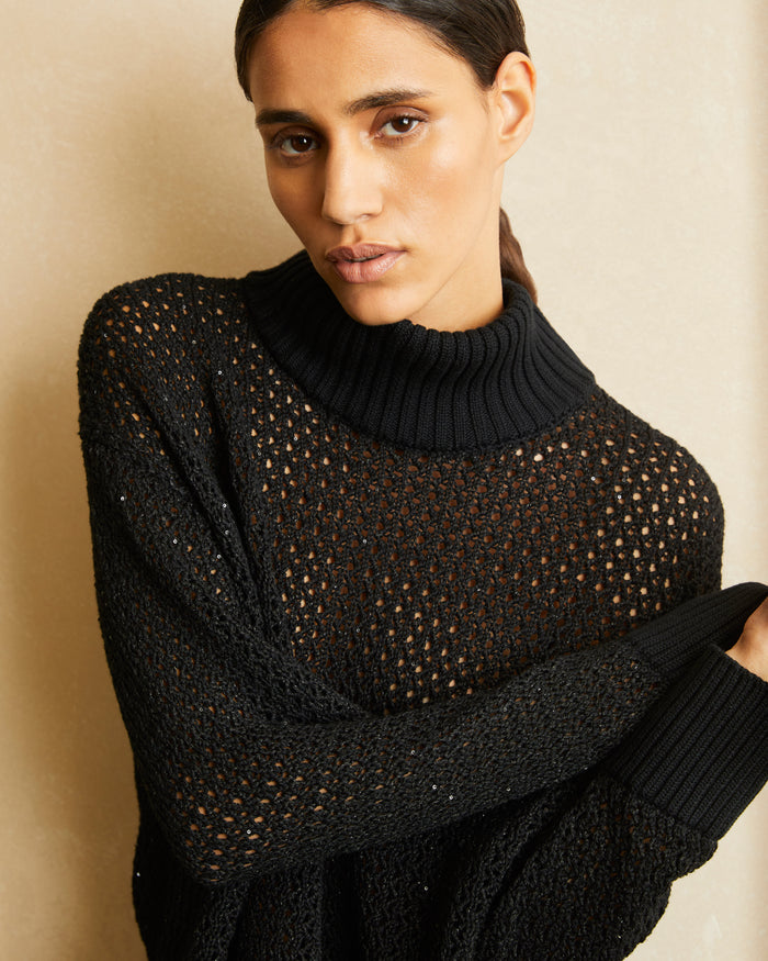 MESH KNIT TURTLENECK SWEATER