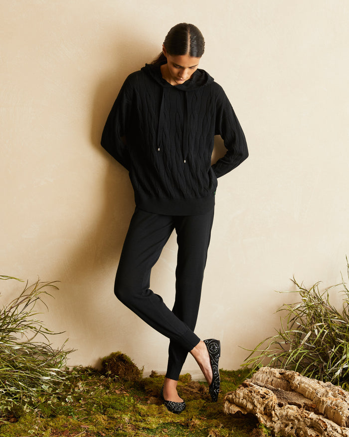 VANISE CABLE AND RIBBED KNIT HOODIE