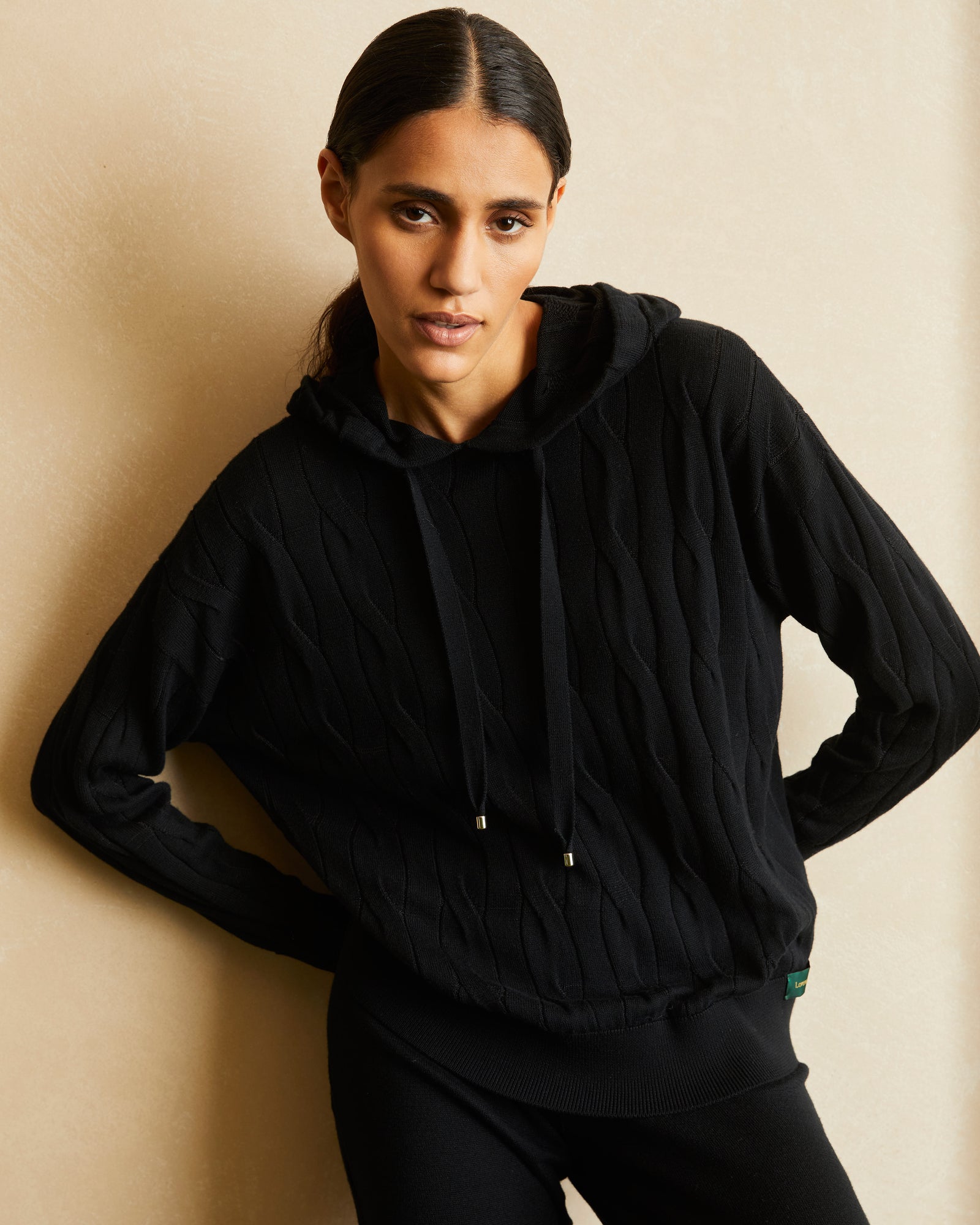 VANISE CABLE AND RIBBED KNIT HOODIE