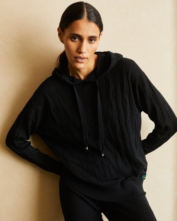VANISE CABLE AND RIBBED KNIT HOODIE