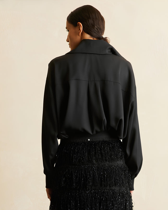 SILK TWILL POLO-NECK BLOUSE