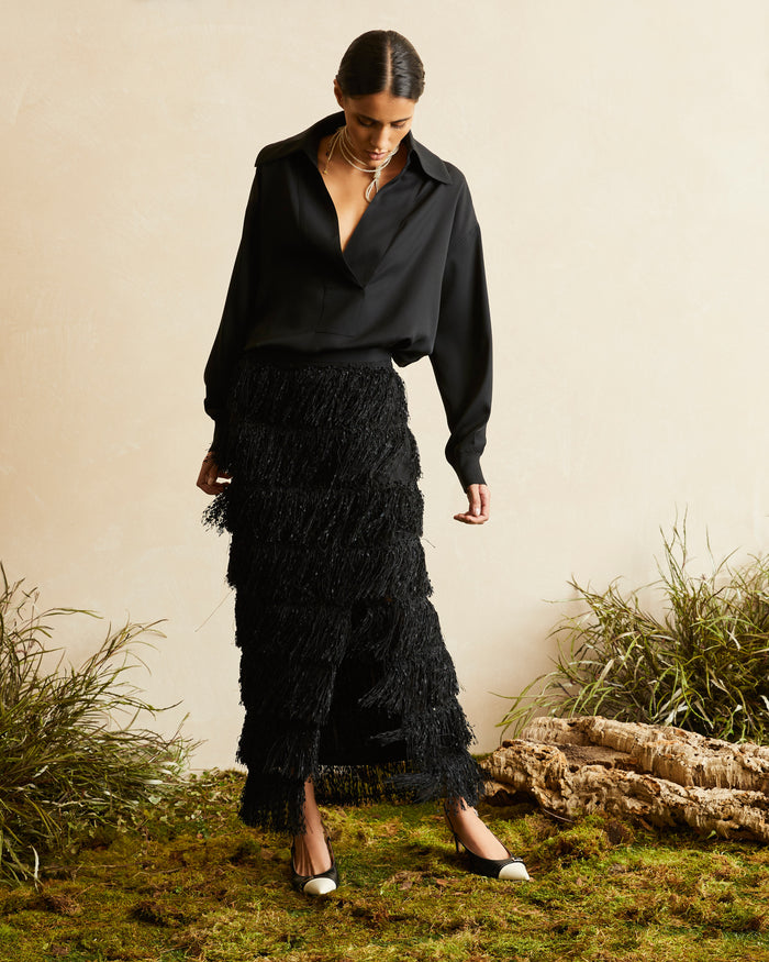 SILK TWILL POLO-NECK BLOUSE