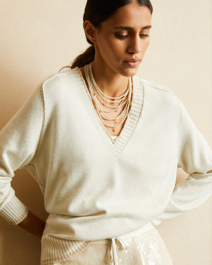 VANISE COTTON SWEATER WITH SEQUINS THREAD