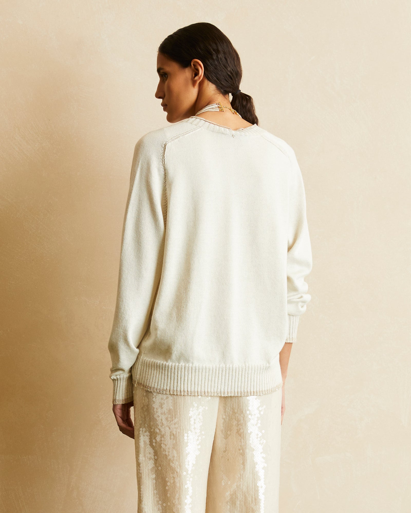 MAGLIA IN COTONE VANISE CON FILO PAILLETTES