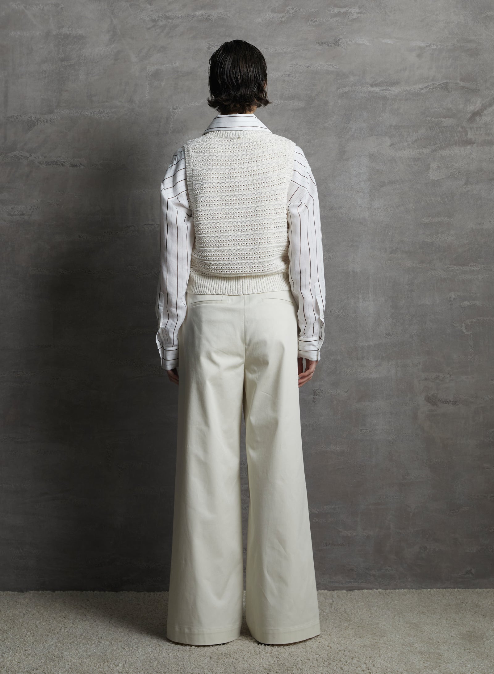 STRETCH COTTON POPLIN WIDE LEG PANTS
