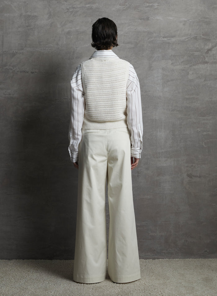 STRETCH COTTON POPLIN WIDE LEG PANTS