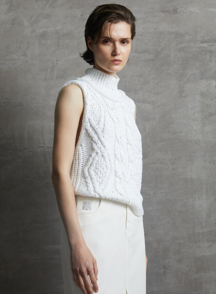 CABLE-KNIT COTTON VEST