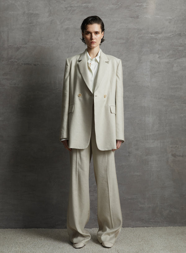 PANTALONI IN MISTO LINO E VISCOSA MELANGE