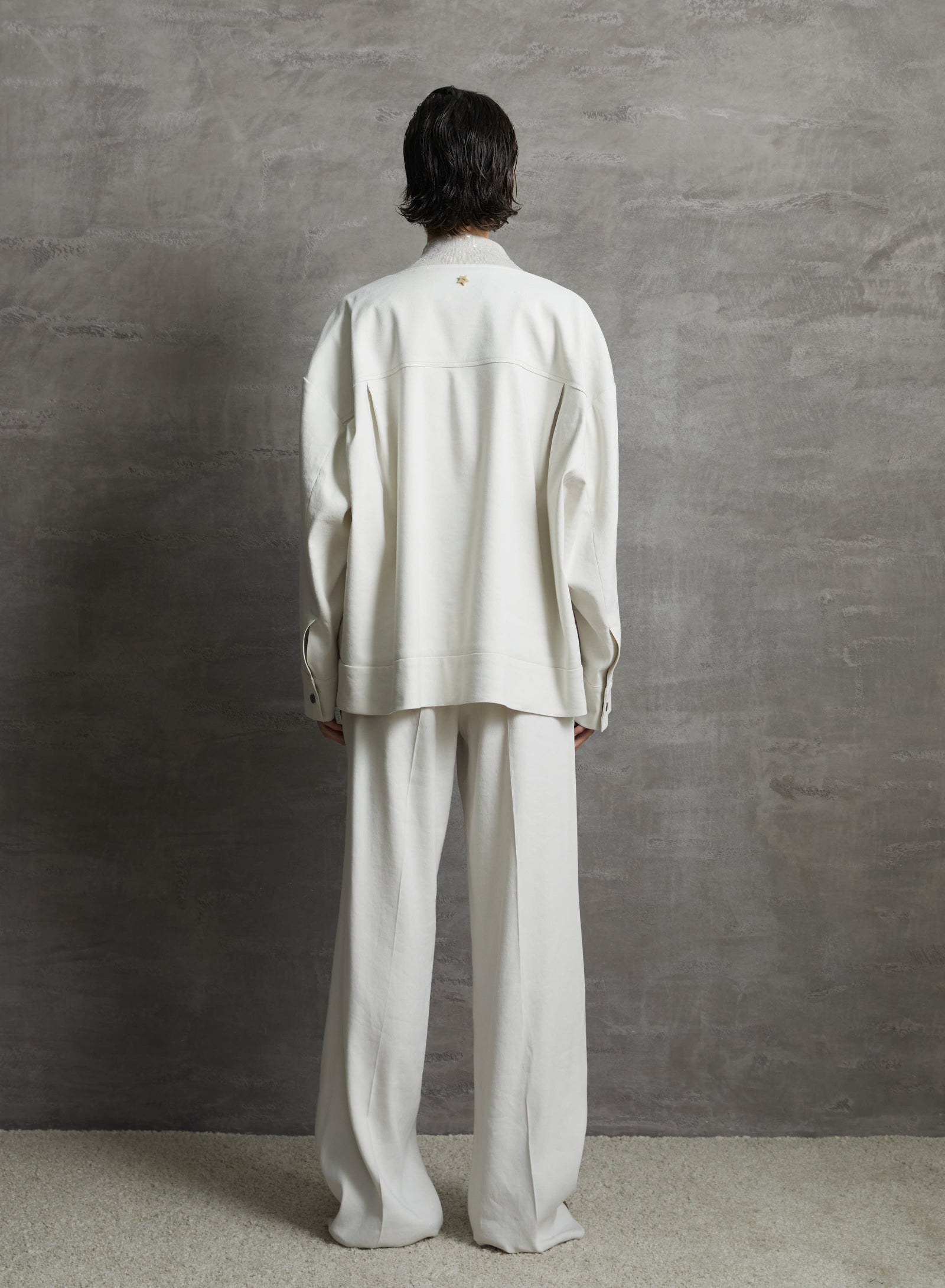 STRETCH LINEN AND VISCOSE BOMBER JACKET WITH EMBROIDERY