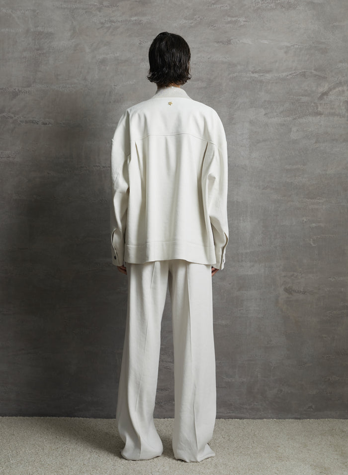 STRETCH LINEN AND VISCOSE BOMBER JACKET WITH EMBROIDERY