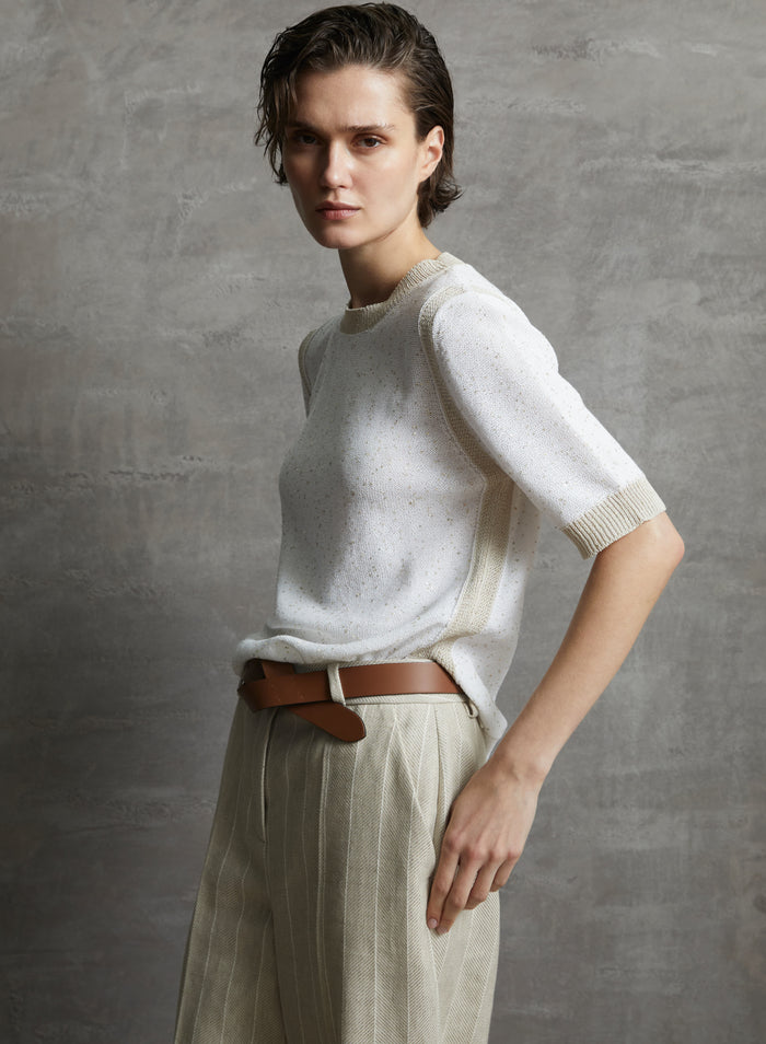 SMOOTH COTTON SWEATER WITH SEQUINS THREAD