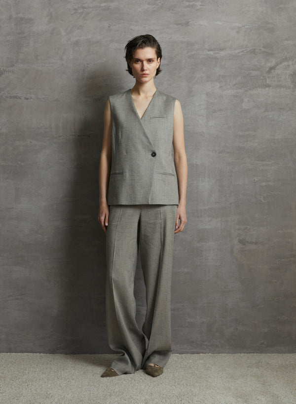 PANTALONI SARTORIALI IN MISTO LINO E VISCOSA MELANGE