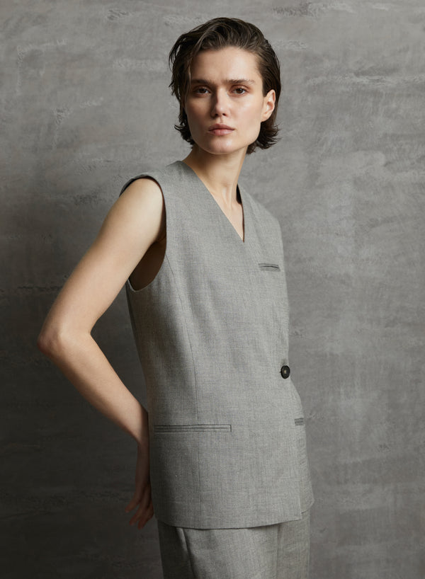GILET IN MISTO LINO E VISCOSA MELANGE