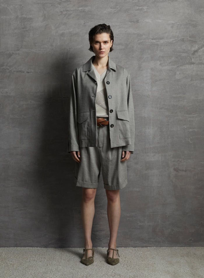 LINEN AND VISCOSE MELANGE BLEND FIELD JACKET