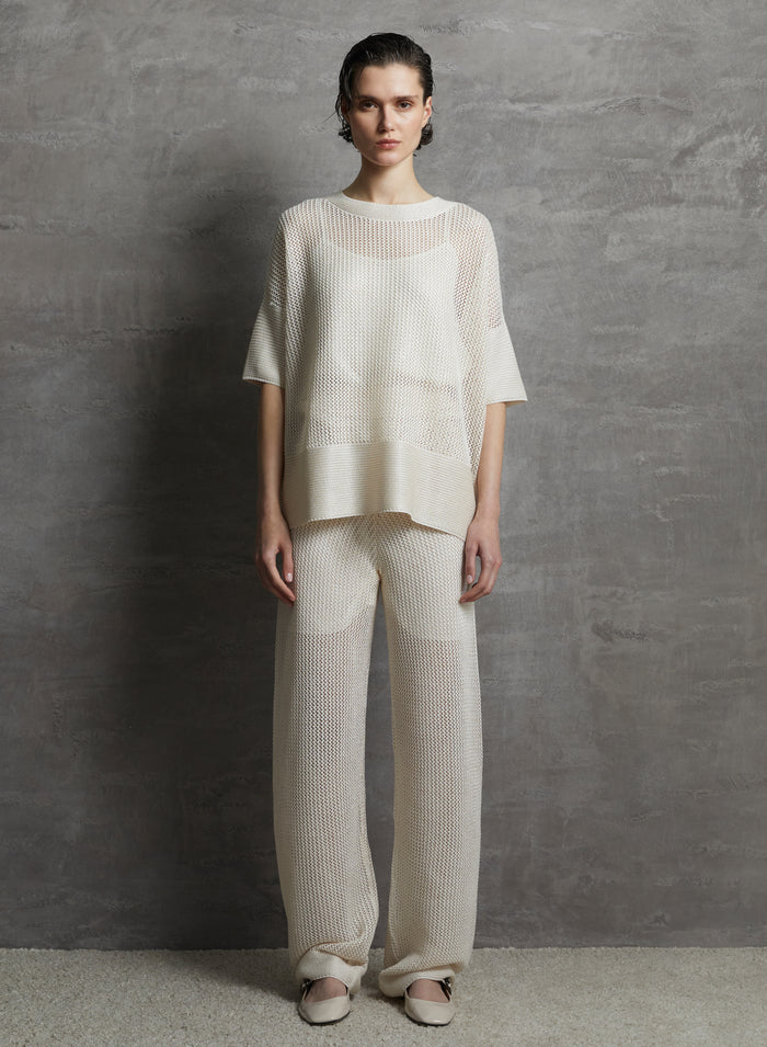 VISCOSE BLEND MESH KNIT TOP WITH SEQUINS