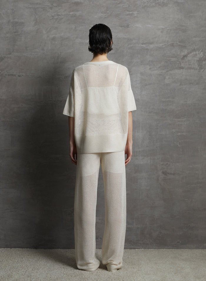 VISCOSE BLEND MESH KNIT TOP WITH SEQUINS