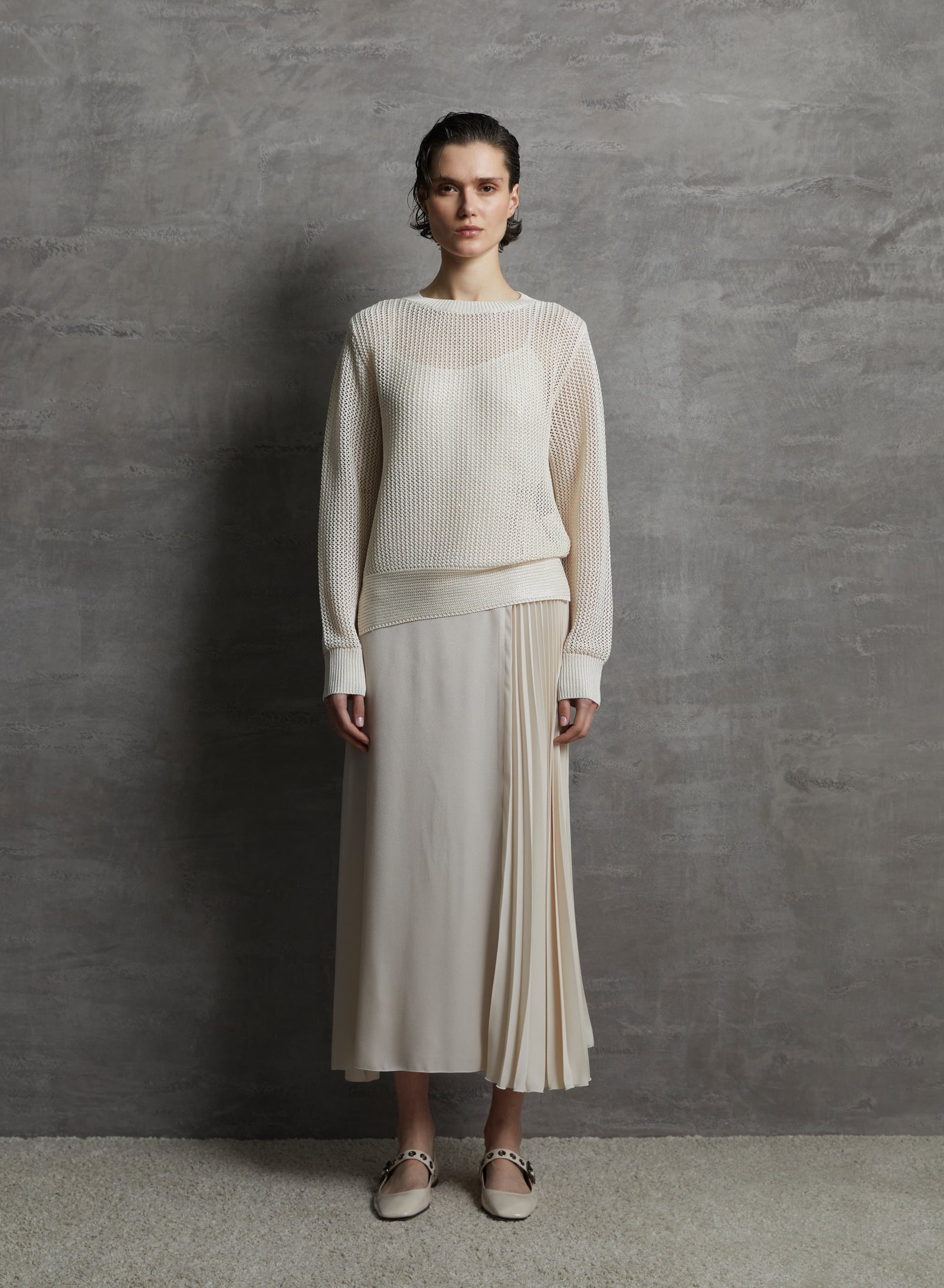 LINKS AND MESH STITCHED VISCOSE SWEATER WITH SEQUINS