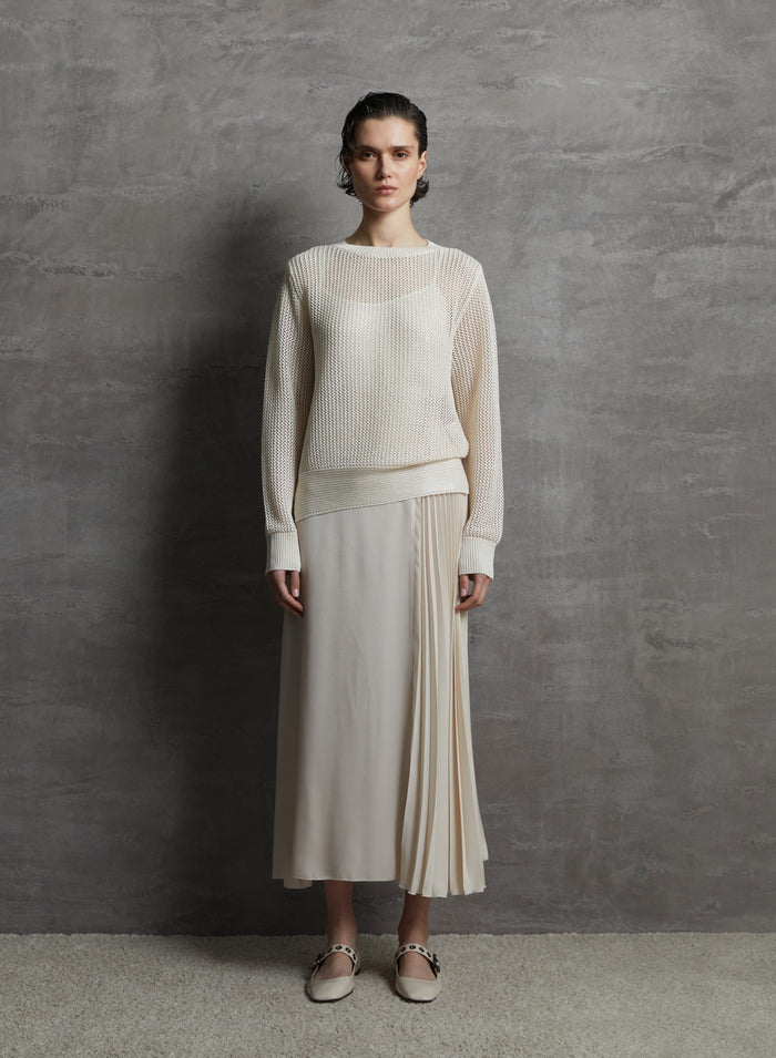 LINKS AND MESH STITCHED VISCOSE SWEATER WITH SEQUINS