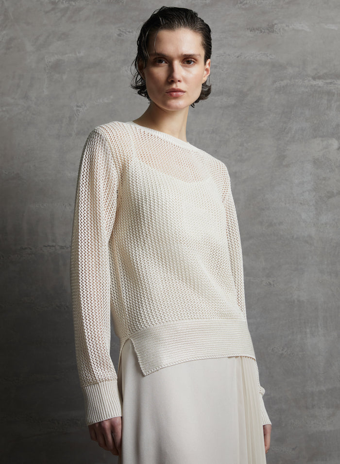 LINKS AND MESH STITCHED VISCOSE SWEATER WITH SEQUINS