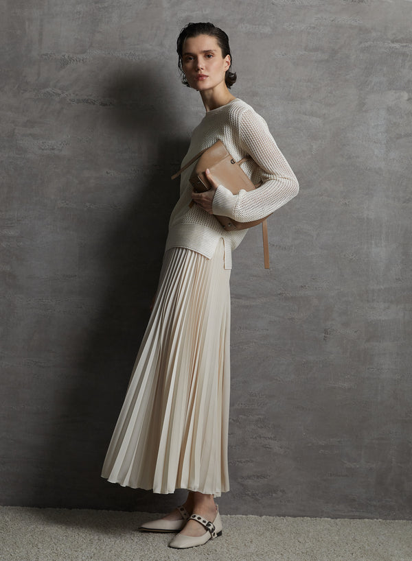 SILK TWILL PLISSE MIDI SIKIRT