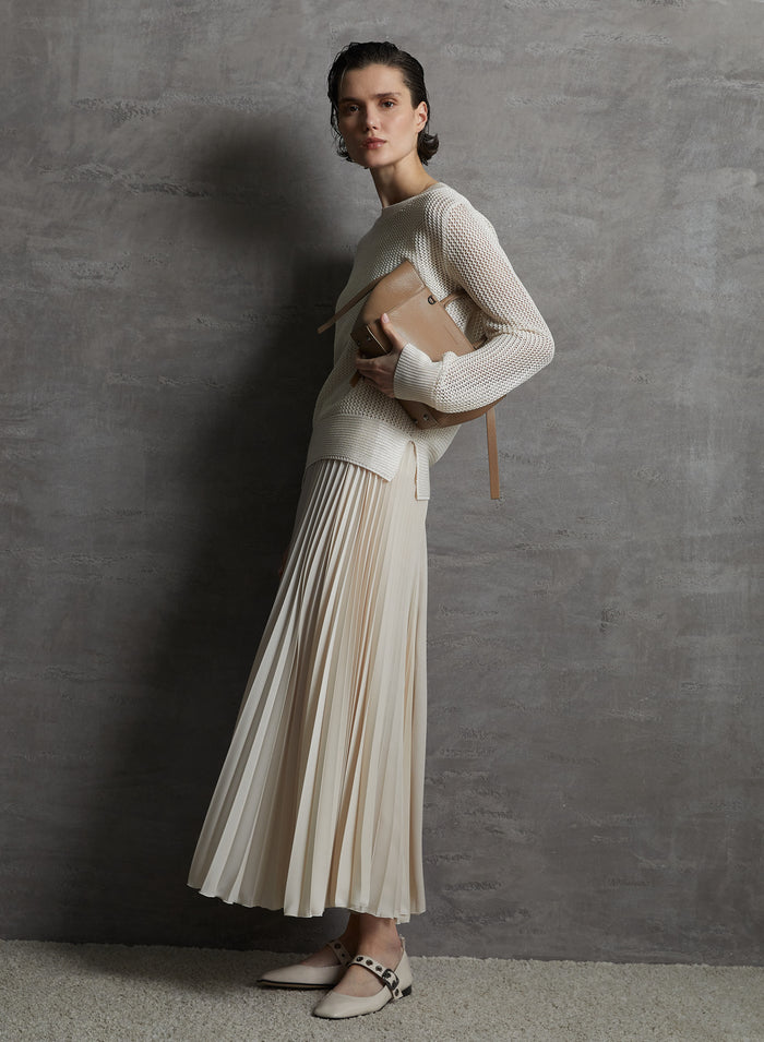 SILK TWILL PLISSE MIDI SIKIRT