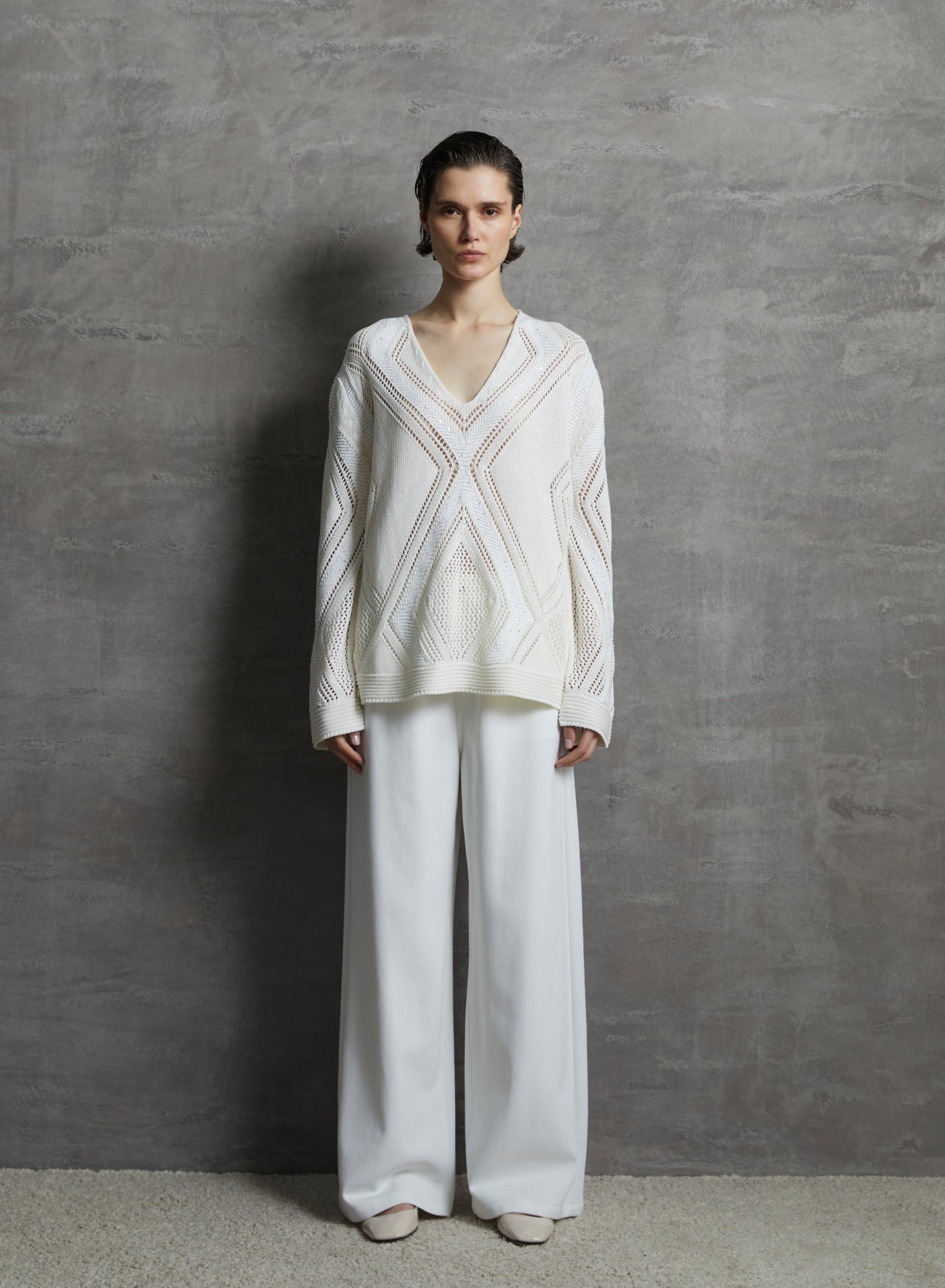 MAGLIA IN COTONE, LINO E SETA CON DISEGNO A ROMBI IN CHEVRON