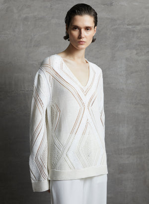 MAGLIA IN COTONE, LINO E SETA CON DISEGNO A ROMBI IN CHEVRON
