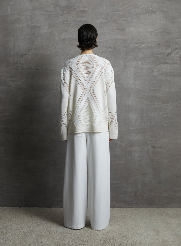 COTTON, LINEN AND SILK SWEATER WITH CHEVRON DIAMOND PATTERN