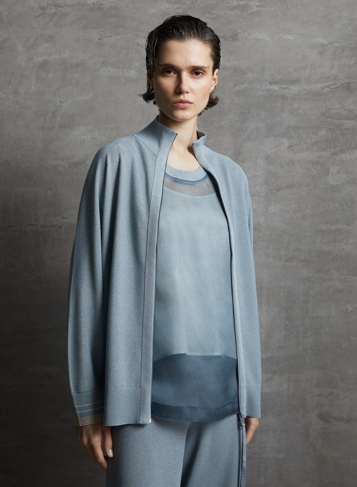 DENIM EFFECT SILK ORGANZA TOP