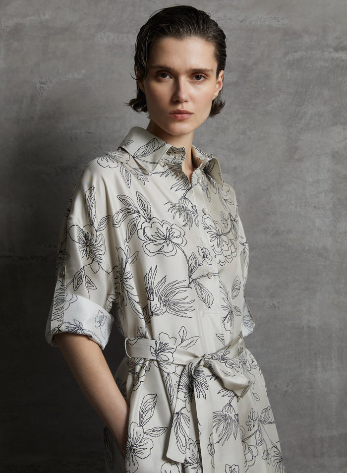 PRINTED SILK CHEMISIER DRESS