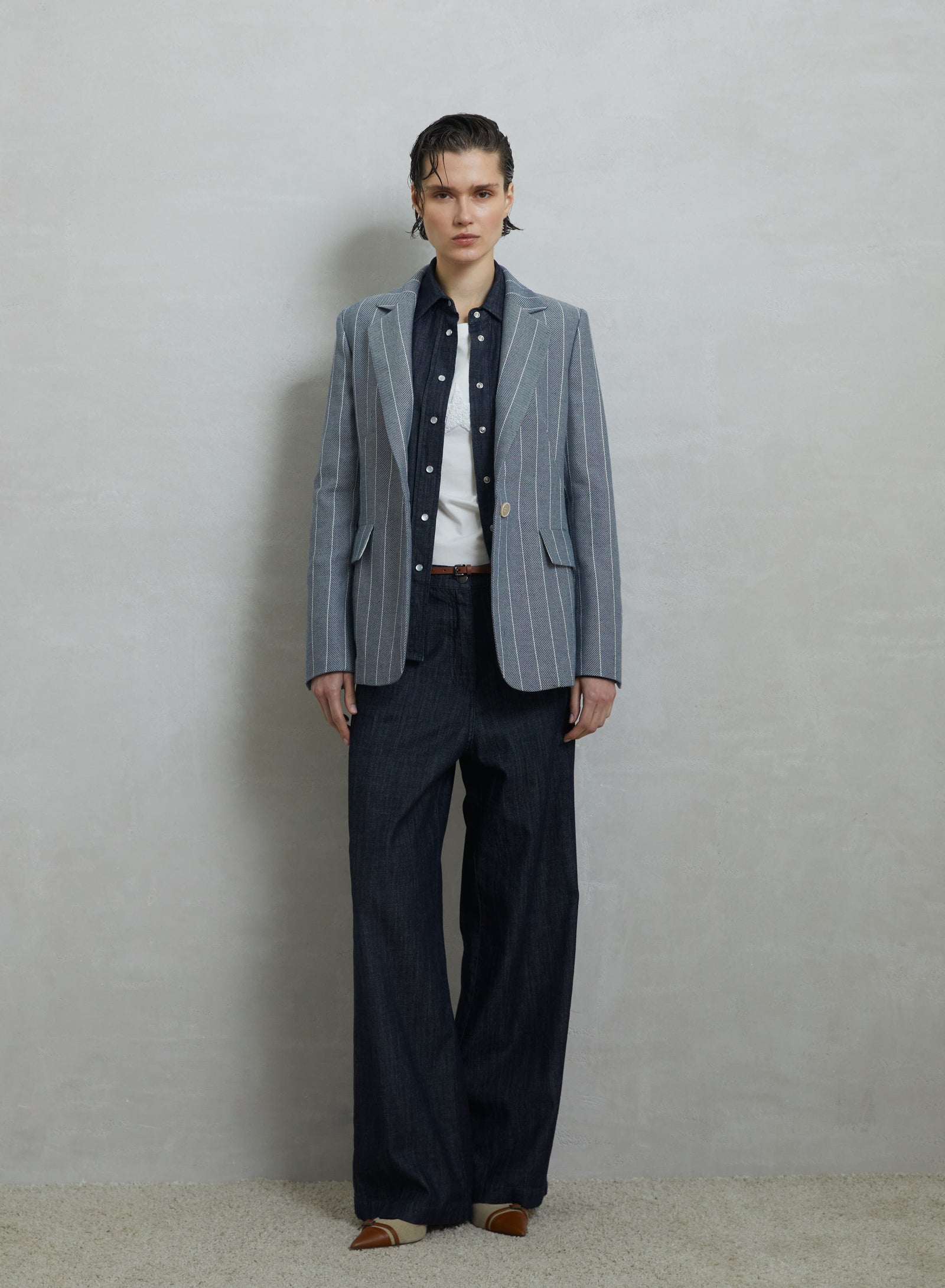 GIACCA MONOPETTO IN RESCA GESSATA DI COTONE E LINO