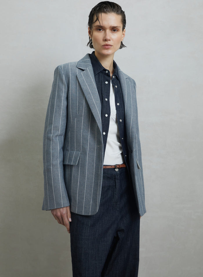 COTTON AND LINEN HERRINGBONE PINSTRIPED JACKET
