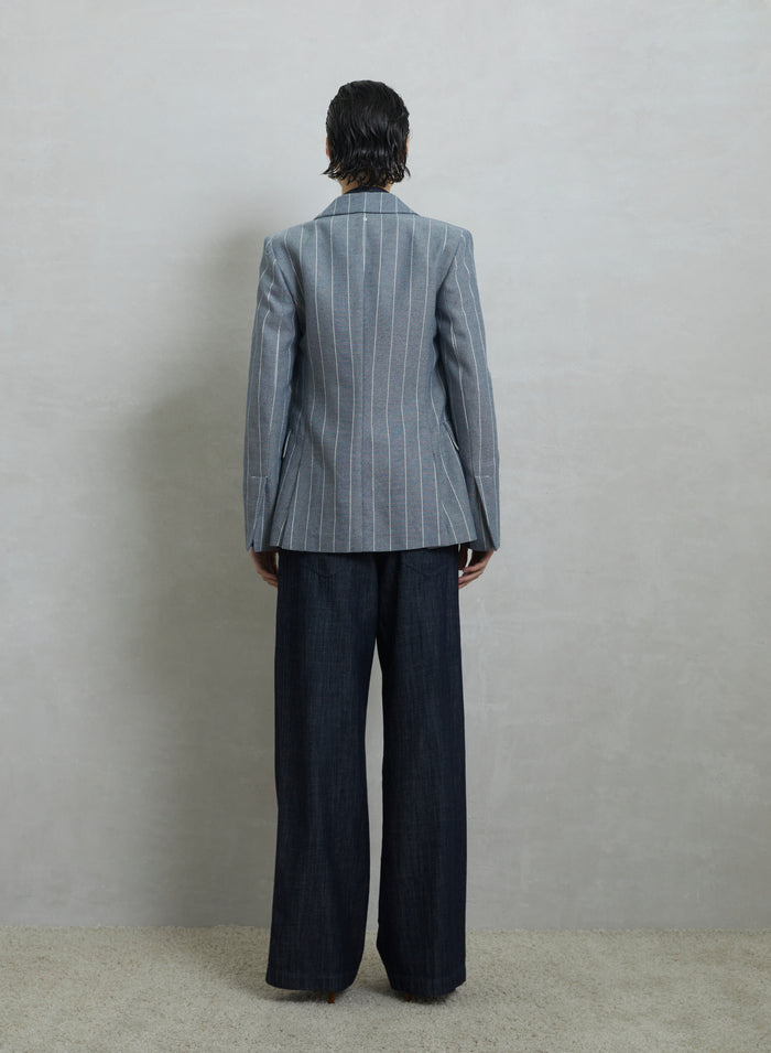 COTTON AND LINEN HERRINGBONE PINSTRIPED JACKET