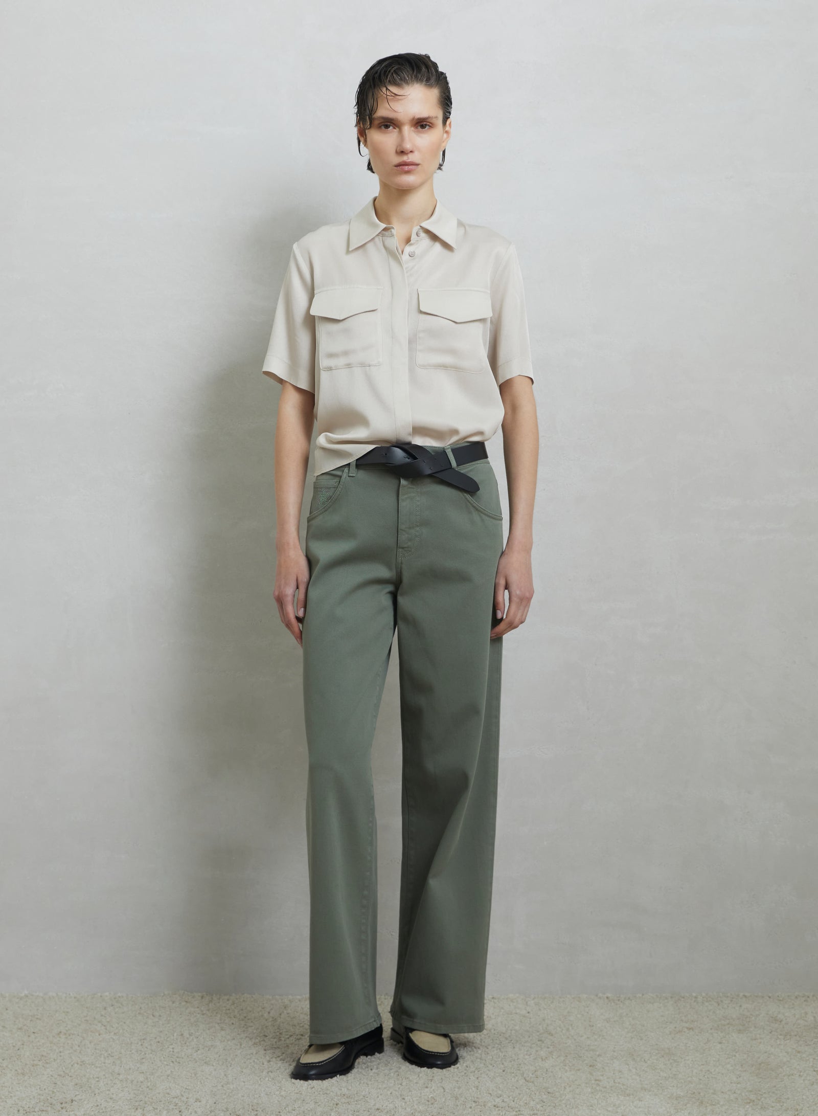 CAMICIA CROPPED IN TWILL DI MISTO SETA