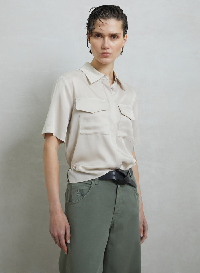 CAMICIA CROPPED IN TWILL DI MISTO SETA