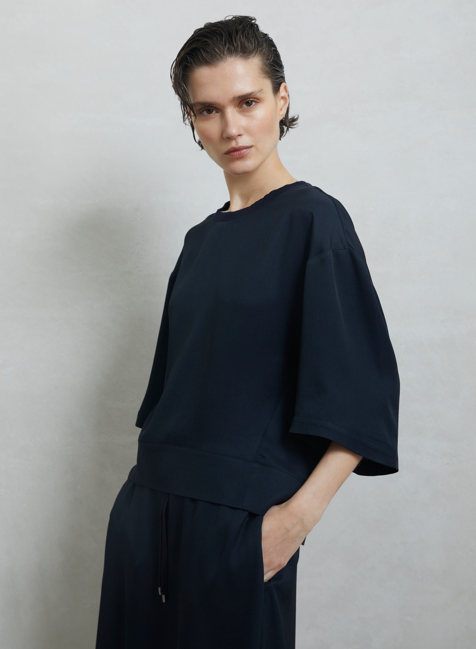 COTTON AND SILK BLEND TWILL OVERSIZE T-SHIRT